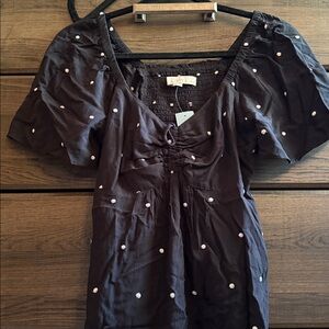 LOFT Black Top with White Dots